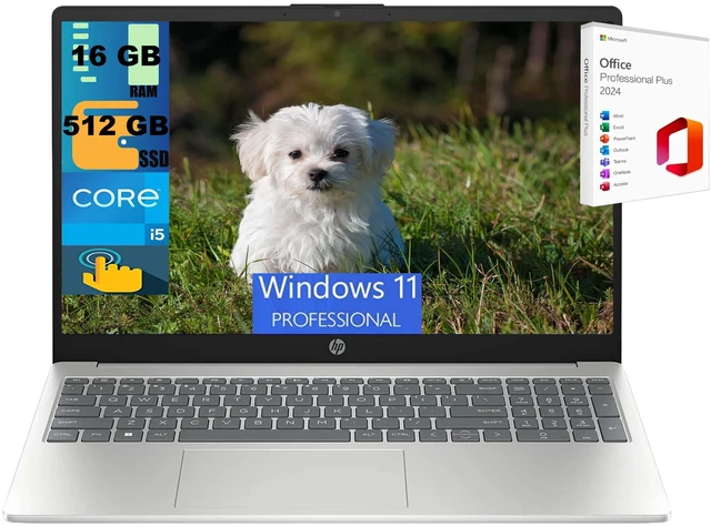 Main image of HP 15 Laptop, 15.6" HD Touchscreen, Intel Core i5-1235U 10 Cores Processor, Intel Iris Xe Graphics, 16GB DDR4 512GB PCIe SSD, Webcam, Wi-Fi 6, Windows 11 Pro,Office 2024 License
