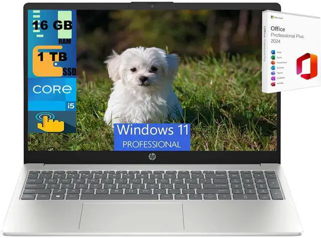 Main image of HP 15 Laptop, 15.6" HD Touchscreen, Intel Core i5-1235U 10 Cores Processor, Intel Iris Xe Graphics, 16GB DDR4 1 TB PCIe SSD, Webcam, Wi-Fi 6, Windows 11 Pro,Office 2024 License