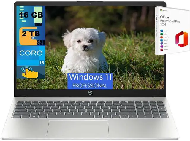 Main image of HP 15 Laptop, 15.6" HD Touchscreen, Intel Core i5-1235U 10 Cores Processor, Intel Iris Xe Graphics, 16GB DDR4 2 TB PCIe SSD, Webcam, Wi-Fi 6, Windows 11 Pro,Office 2024 License