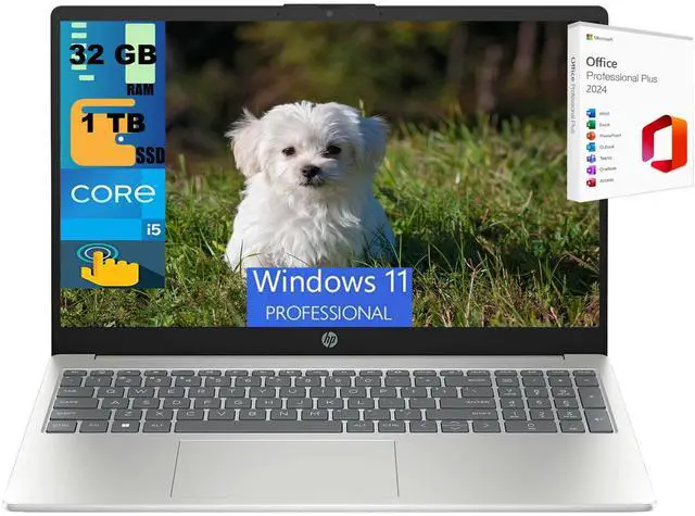 Main image of HP 15 Laptop, 15.6" HD Touchscreen, Intel Core i5-1235U 10 Cores Processor, Intel Iris Xe Graphics, 32GB DDR4 1 TB PCIe SSD, Webcam, Wi-Fi 6, Windows 11 Pro,Office 2024 License