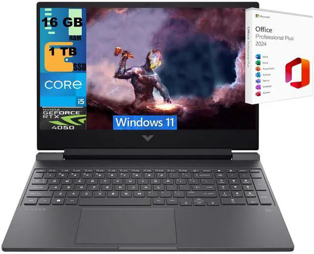 Main image of HP Victus 15 Gaming Laptop, 15.6" FHD 144Hz, Intel Core i5-13420H 8-core Processor, NVIDIA GeForce RTX 4050 6GB Graphic, 16GB DDR5 1 TB PCIe SSD, Backlit KB, Windows 11 ,Office 2024 License