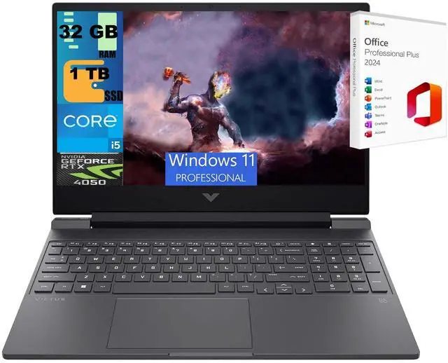 Main image of HP Victus 15 Gaming Laptop, 15.6" FHD 144Hz, Intel Core i5-13420H 8-core Processor, NVIDIA GeForce RTX 4050 6GB Graphic, 32GB DDR5 1TB PCIe SSD, Backlit KB, Windows 11 Pro,Office 2024 License