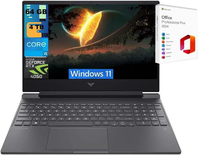 Main image of HP Victus 15 Laptop, 15.6" FHD 144Hz, Intel Core i5-12500H 12 Cores Processor, NVIDIA GeForce RTX 4050 GPU 6 GB, 64GB DDR5 4 TB PCIe SSD, Backlit Keyboard, Wi-Fi 6, Windows 11 ,Office 2024 License