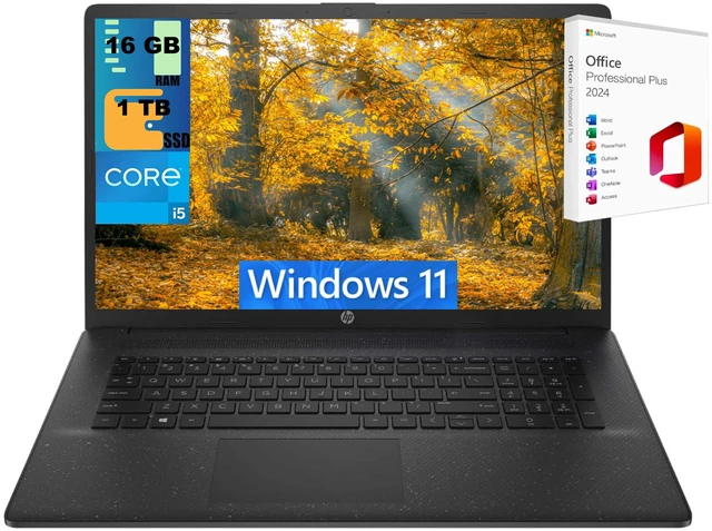 Main image of HP 17 Laptop, 17.3" HD+ (1600x900) Display, Intel Core i5-1334U 10 Cores Processor, Intel Iris Xe Graphics, 16GB DDR4 1 TB PCIe SSD, Wi-Fi 6 and Bluetooth 5.3, Windows 11 ,Office 2024 License