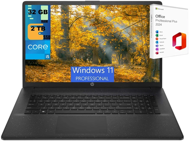 Main image of HP 17 Laptop, 17.3" HD+ (1600x900) Display, Intel Core i5-1334U 10 Cores Processor, Intel Iris Xe Graphics, 32GB DDR4 2 TB PCIe SSD, Wi-Fi 6 and Bluetooth 5.3, Windows 11 Pro,Office 2024 License