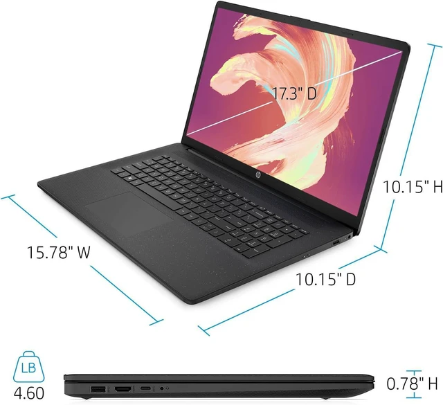 Alt view image 6 of 6 - HP 17 Laptop, 17.3" HD+ (1600x900) Display, Intel Core i5-1334U 10 Cores Processor, Intel Iris Xe Graphics, 32GB DDR4 2 TB PCIe SSD, Wi-Fi 6 and Bluetooth 5.3, Windows 11 Pro,Office 2024 License