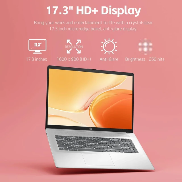 Alt view image 3 of 6 - HP 17 Laptop, 17.3" HD + Display, Intel Core i3-N305 8-Cores Processor, Intel UHD Graphics, 16GB DDR4 1 TB PCIe SSD, Bluetooth, Office 2024 License, Windows 11 Pro