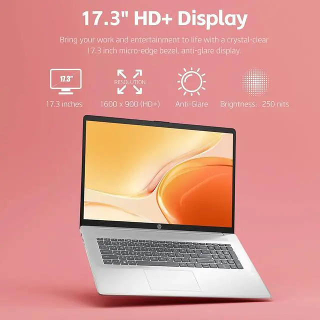 Alt view image 3 of 6 - HP 17 Laptop, 17.3" HD + Display, Intel Core i3-N305 8-Cores Processor, Intel UHD Graphics, 32GB DDR4 2 TB PCIe SSD, Bluetooth, Wi-Fi 6, Windows 11 Pro,Office 2024 License