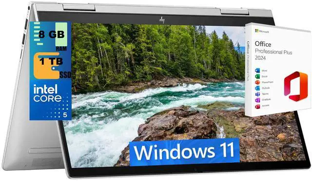 Main image of HP Envy x360 14 Laptop, 14" FHD Touchscreen, Intel Core 5 120U 10-Core Processor, Intel Graphics, 8GB DDR4 1 TB PCIe SSD, Wi-Fi 6E, Backlit KB, Windows 11 Home ,Office 2024 License