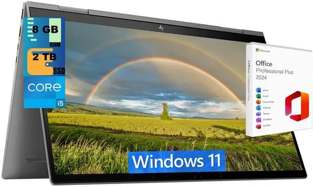 Main image of HP Envy x360 15 Laptop, 15.6" FHD Touchscreen, Intel Core i5-1335U 10-Core Processor, Intel Iris Xe Graphics, 8GB DDR4 2 TB PCIe SSD, BT 5.3, Backlit KB, Windows 11 Home ,Office 2024 License