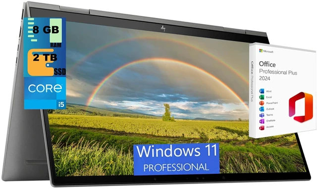 Main image of HP Envy x360 15 Laptop, 15.6" FHD Touchscreen, Intel Core i5-1335U 10-Core Processor, Intel Iris Xe Graphics, 8GB DDR4 2 TB PCIe SSD, BT 5.3, Backlit KB, Windows 11 Pro ,Office 2024 License