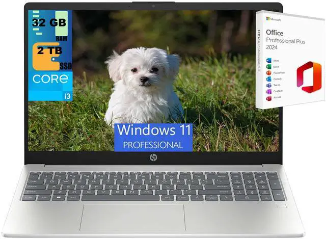 Main image of HP 15 Laptop, 15.6" FHD (1920 x 1080) Display, Intel Core i3-N305 8 Cores Processor, Intel UHD Graphics, 32GB DDR4 2 TB PCIe SSD, Wi-Fi 6 - Bluetooth 5.3, Windows 11 Pro,Office 2024 License