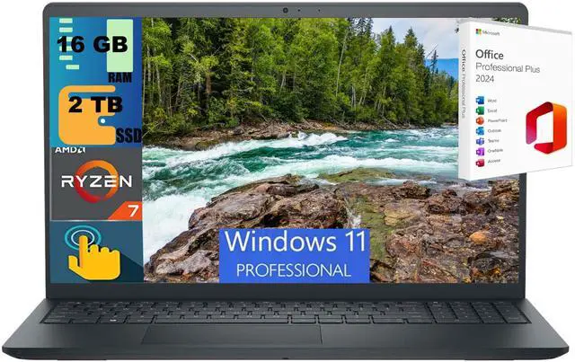 Main image of Dell Inspiron 15 Laptop, 15.6" Full HD Touchscreen, AMD Ryzen 7 7730U Octa-Core Processor, AMD Radeon Graphics, 16GB DDR4 2 TB PCIe SSD, Wi-Fi 5 + Bluetooth 5, Windows 11 Pro,Office 2024 License