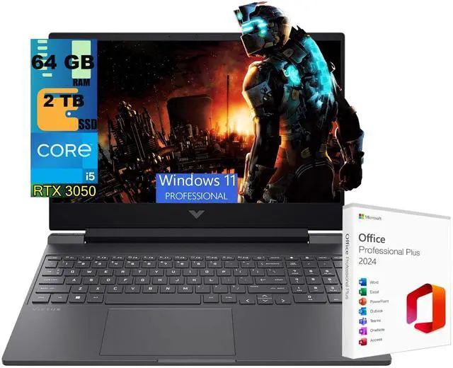 Main image of HP Victus 15 Gaming Laptop, 15.6" FHD 144Hz, Intel Core i5-13420H 8-Core Processor, NVIDIA GeForce RTX 3050 6GB GDDR6, 64GB DDR5 2 TB PCIe SSD, Backlit KB, Windows 11 Pro,Office 2024 License