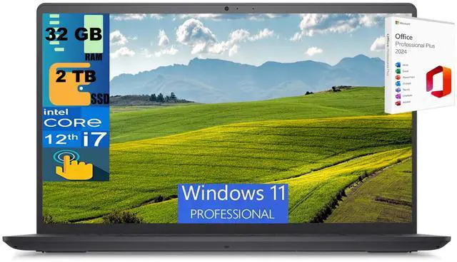 Main image of Dell Inspiron 3520 15 Laptop, 15.6" FHD Touchscreen, Intel Core i7-1255U 10 Cores Processor, Intel Iris Xe Graphics, 32GB DDR4 2 TB PCIe SSD, Wi-Fi and Bluetooth, Windows 11 Pro,Office 2024 License