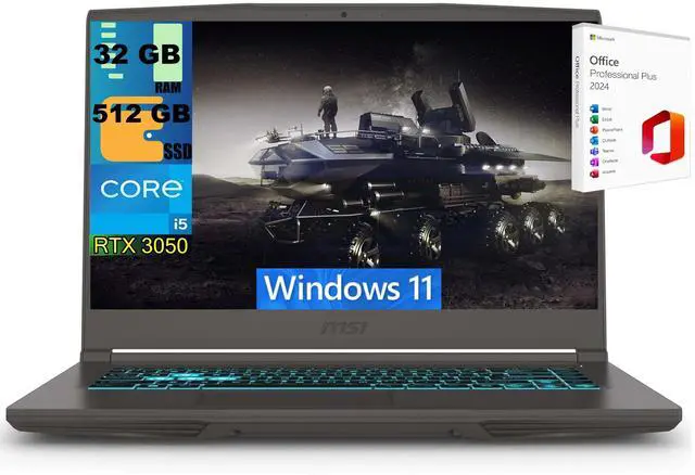 Main image of MSI Thin 15 Gaming Laptop, 15.6" FHD 144Hz, Intel Core i5-13420H 8 cores Processor, NVIDIA GeForce RTX 3050 4 GB, 32GB DDR5 512GB PCIe SSD, Backlit Keyboard, Windows 11 ,Office 2024 License