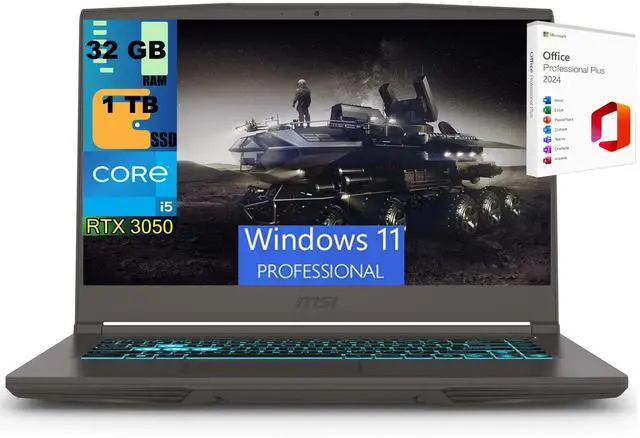 Main image of MSI Thin 15 Gaming Laptop, 15.6" FHD 144Hz, Intel Core i5-13420H 8 cores Processor, NVIDIA GeForce RTX 3050 4 GB, 32GB DDR5 1 TB PCIe SSD, Backlit Keyboard, Windows 11 Pro,Office 2024 License