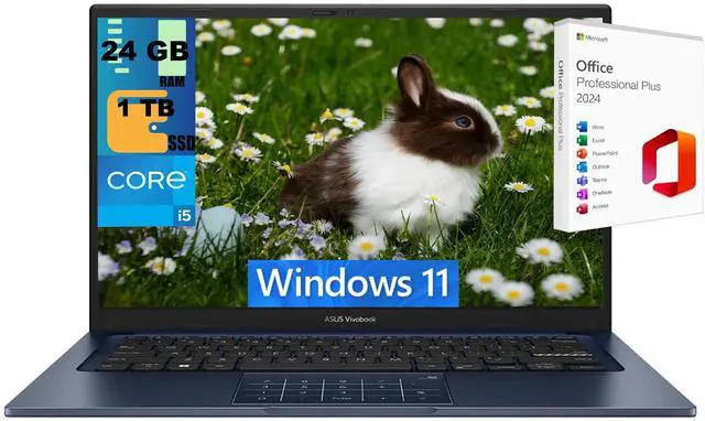 Main image of ASUS Vivobook 14 Laptop, 14" FHD Display, Intel Core i5-1334U 10-Core Processor, Intel UHD Graphics, 24GB DDR4 1TB PCIe SSD, Wi-Fi 5 and Bluetooth 5.1, Windows 11 ,Office 2024 License