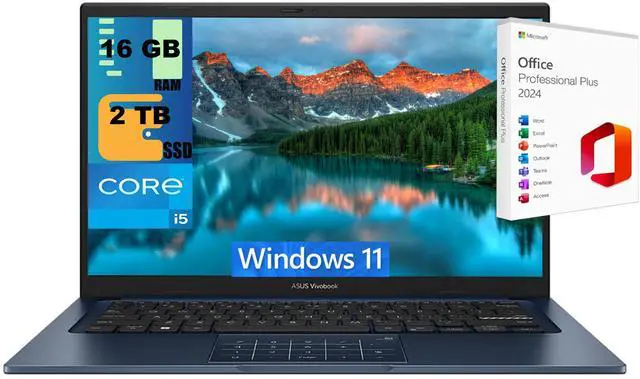 Main image of ASUS Vivobook 14 Laptop, 14" FHD (1920 x 1080) Display, Intel Core i5-1334U 10-Core Pocessor, Intel Iris Xe Graphics, 16GB DDR4 2TB PCIe SSD, Wi-Fi 5 and Bluetooth 5, Windows 11 ,Office 2024 License