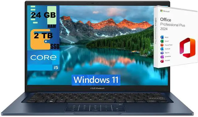 Main image of ASUS Vivobook 14 Laptop, 14" FHD (1920 x 1080) Display, Intel Core i5-1334U 10-Core Pocessor, Intel Iris Xe Graphics, 24GB DDR4 2TB PCIe SSD, Wi-Fi 5 and Bluetooth 5, Windows 11 ,Office 2024 License