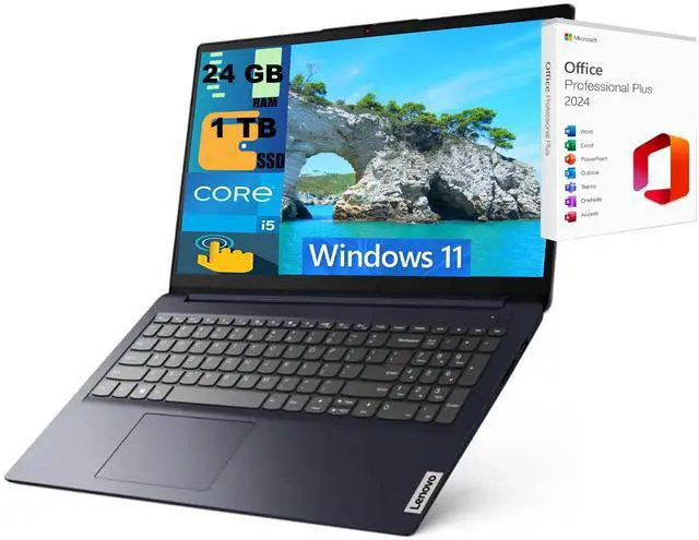 Main image of Lenovo IdeaPad 1i 15 Laptop, 15.6" FHD Touchscreen, Intel Core i5-1235U 10 Cores Processor, Intel UHD Graphics, 16GB DDR4 1TB PCIe SSD, Webcam, HDMI, Wi-Fi 6, Windows 11 ,Office 2024 License