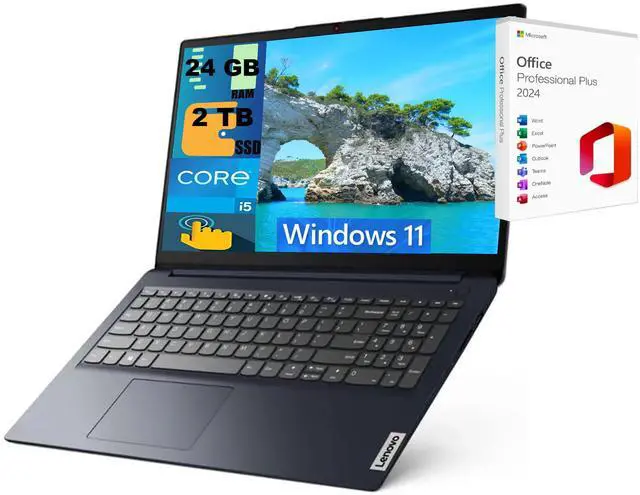 Main image of Lenovo IdeaPad 1i 15 Laptop, 15.6" FHD Touchscreen, Intel Core i5-1235U 10 Cores Processor, Intel UHD Graphics, 24GB DDR4 2TB PCIe SSD, Webcam, HDMI, Wi-Fi 6, Windows 11 ,Office 2024 License