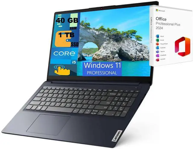 Main image of Lenovo IdeaPad 1i 15 Laptop, 15.6" FHD Touchscreen, Intel Core i5-1235U 10 Cores Processor, Intel UHD Graphics, 40GB DDR4 1TB PCIe SSD, Webcam, HDMI, Wi-Fi 6, Windows 11 Pro ,Office 2024 License