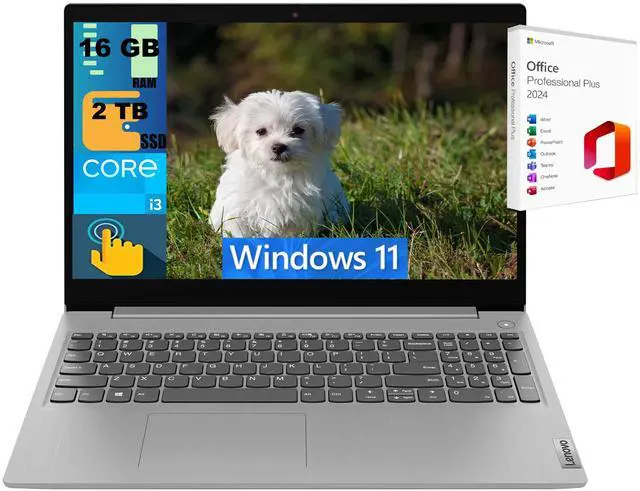 Main image of Lenovo IdeaPad 3 15 Laptop, 15.6" HD Touchscreen, Intel Core i3-1115G4 2 Cores Processor, Intel UHD Graphics, 16GB DDR4 2TB PCIe SSD, Webcam, Wi-Fi 6, Windows 11 ,Office 2024 License