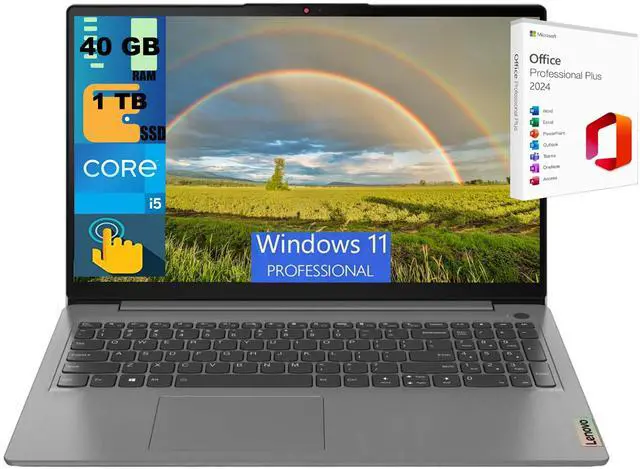 Main image of Lenovo IdeaPad 3 15 Laptop, 15.6" FHD Touchscreen, Intel Core i5-1135G7 4 Cores Processor, Intel Iris Xe Graphics, 40GB DDR4 1TB PCIe SSD, Wi-Fi 6, HDMI, Webcam, Windows 11 Pro,Office 2024 License