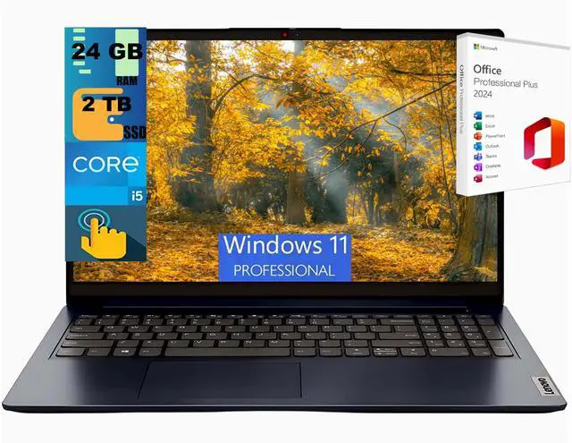 Main image of Lenovo Ideapad 1i 15 Laptop, 15.6" FHD Touchscreen, Intel Core i5-1335U 10-Core Processor, Intel Iris Xe Graphics, 24GB DDR4 2TB PCIe SSD, Wi-Fi & Bluetooth, Windows 11 Pro,Office 2024 License