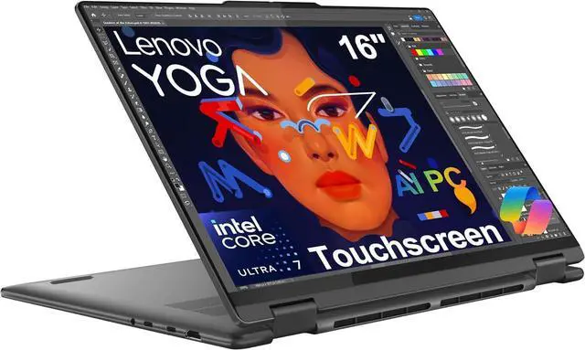 Alt view image 2 of 5 - Lenovo Yoga 7i 2-in-1 Laptop, 16" FHD+ Touchscreen, Intel Core Ultra 7 155U 12 Cores Processor, Intel Graphics, 16GB DDR4 1 TB PCIe SSD, FP Reader, Windows 11 Home ,Office 2024 License