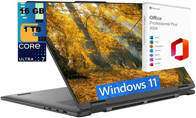 Main image of Lenovo Yoga 7i 2-in-1 Laptop, 16" FHD+ Touchscreen, Intel Core Ultra 7 155U 12 Cores Processor, Intel Graphics, 16GB DDR4 1 TB PCIe SSD, FP Reader, Windows 11 Home ,Office 2024 License