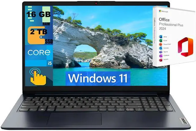 Main image of Lenovo Ideapad 1i 15 Laptop, 15.6" FHD Touchscreen, Intel Core i5-1334U 10-Core Processor, Intel Iris Xe Graphics, 16GB DDR4 2TB PCIe SSD, Wi-Fi 6 + BT5.1, Windows 11 ,Office 2024 License