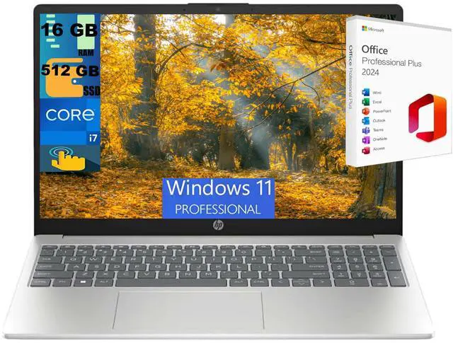 Main image of HP 15 Laptop, 15.6" FHD (1920x1080) Touchscreen, Intel Core i7-1355U 10 cores Processor, Intel Iris Xe Graphics, 16GB DDR4 512GB PCIe SSD, Bluetooth 5.3, Windows 11 Pro,Office 2024 License