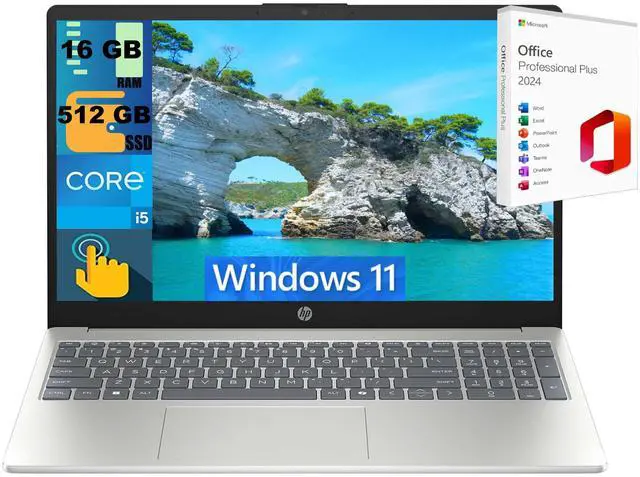 Main image of HP 15 Laptop, 15.6" FHD Touchscreen, Intel Core i5-1334U 10 cores Processor, Intel Iris Xe Graphics, 16GB DDR4 512GB PCIe SSD, Webcam, Wi-Fi 6, Windows 11 ,Office 2024 License
