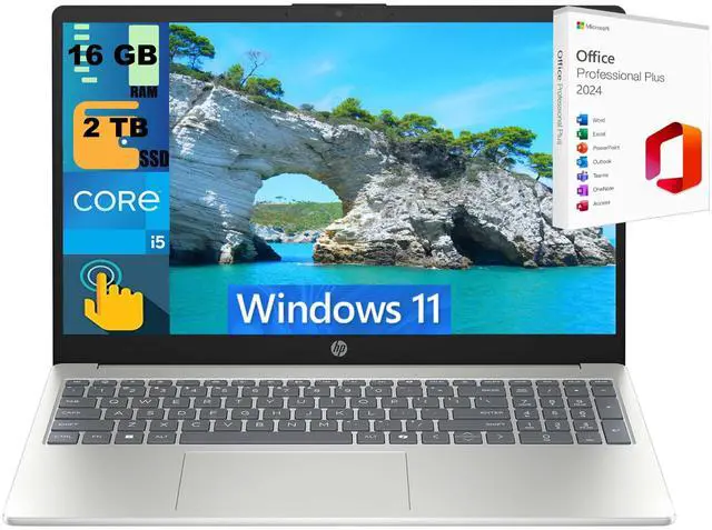 Main image of HP 15 Laptop, 15.6" FHD Touchscreen, Intel Core i5-1334U 10 cores Processor, Intel Iris Xe Graphics, 16GB DDR4 2 TB PCIe SSD, Webcam, Wi-Fi 6, Windows 11 ,Office 2024 License