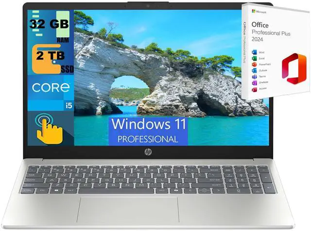 Main image of HP 15 Laptop, 15.6" FHD Touchscreen, Intel Core i5-1334U 10 cores Processor, Intel Iris Xe Graphics, 32GB DDR4 2 TB PCIe SSD, Webcam, Wi-Fi 6, Windows 11 Pro,Office 2024 License