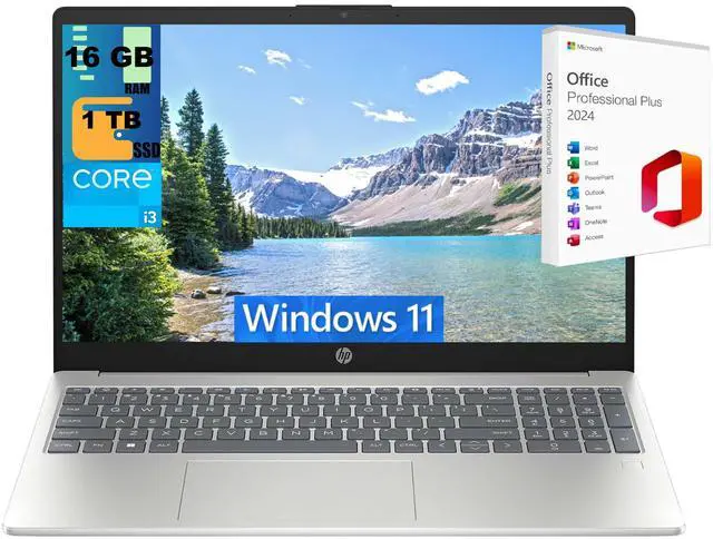 Main image of HP 15 Laptop, 15.6" FHD (1920 x 1080) Display, Intel Core i3-N305 8 Cores Processor, Intel UHD Graphics, 16GB DDR4 1 TB PCIe SSD, Wi-Fi 6 - Bluetooth 5.3, Windows 11 ,Office 2024 License