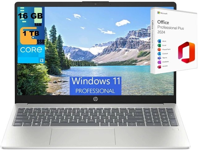 Main image of HP 15 Laptop, 15.6" FHD (1920 x 1080) Display, Intel Core i3-N305 8 Cores Processor, Intel UHD Graphics, 16GB DDR4 1 TB PCIe SSD, Wi-Fi 6 - Bluetooth 5.3, Windows 11 Pro,Office 2024 License