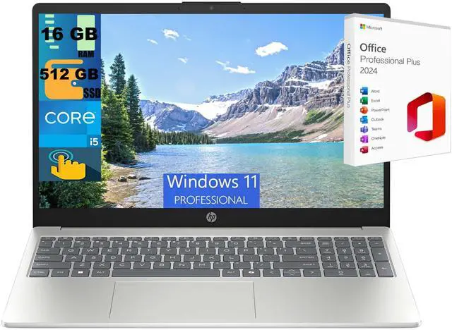 Main image of HP 15 Laptop, 15.6" FHD Touchscreen, Intel Deca-Core i5-1334U Processor, Intel Iris Xe Graphics, 16GB DDR4 512GB PCIe SSD, Wi-Fi 6 and Bluetooth 5.3, Windows 11 Pro,Office 2024 License