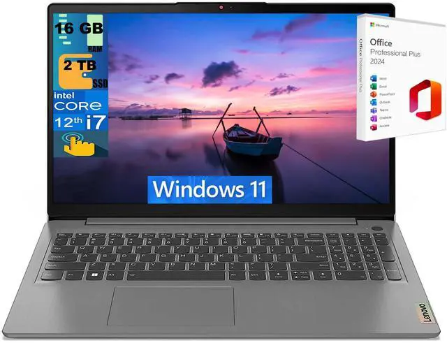 Main image of Lenovo IdeaPad 3 15 Laptop, 15.6" FHD Touchscreen, Intel Core i7-1255U 10-core Processor, Intel Iris Xe Graphics, 16GB DDR4 2TB PCIe SSD, Wi-Fi 6, Windows 11 ,Office 2024 License 16GB 2 TB Windows 11