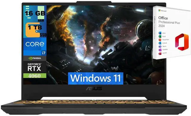 Main image of ASUS TUF F15 Gaming Laptop, 15.6" FHD 144Hz, Intel Core i7-13620H 10 Cores Processor, NVIDIA Geforce RTX 4060 8GB GDDR6, 16GB DDR5 1 TB PCIe SSD, Backlit KB, Windows 11 ,Office 2024 License