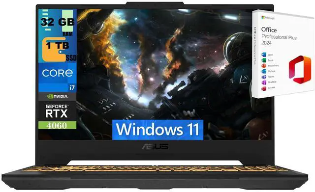 Main image of ASUS TUF F15 Gaming Laptop, 15.6" FHD 144Hz, Intel Core i7-13620H 10 Cores Processor, NVIDIA Geforce RTX 4060 8GB GDDR6, 32GB DDR5 1 TB PCIe SSD, Backlit KB, Windows 11 ,Office 2024 License
