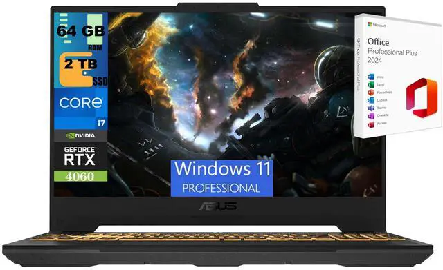 Main image of ASUS TUF F15 Gaming Laptop, 15.6" FHD 144Hz, Intel Core i7-13620H 10 Cores Processor, NVIDIA Geforce RTX 4060 8GB GDDR6, 64GB DDR5 2 TB PCIe SSD, Backlit KB, Windows 11 Pro,Office 2024 License