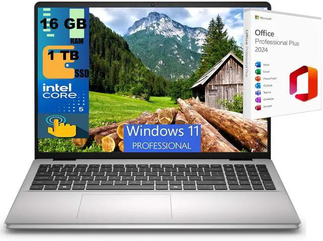Main image of Dell 16 DC Laptop, 16" WUXGA Touchscreen, Intel Core 5 120U 10-Core Processor, Intel Graphics, 16GB DDR4 1 TB PCIe SSD, Backlit Keyboard, Wi-Fi 6E, Windows 11 Pro,Office 2024 License
