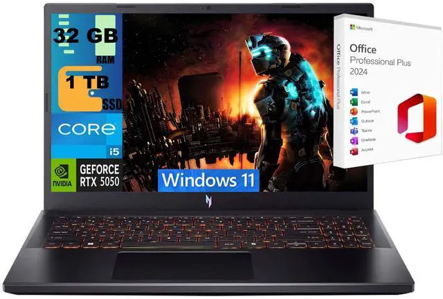 Main image of Acer Nitro V 15 Gaming Laptop, 15.6" Full HD Display, Intel Core i5-13420H 8 cores Processor, NVIDIA GeForce RTX 5050 8GB GDDR7 32GB DDR5 1 TB PCIe SSD, Wi-Fi 6, Windows 11 ,Office 2024 License