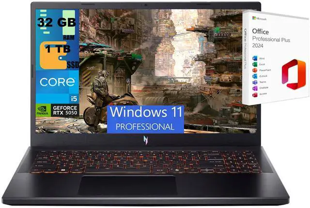 Main image of Acer Nitro V 15 Gaming Laptop, 15.6" FHD IPS 165Hz, Intel Core i5-13420H 8 core Processor, NVIDIA GeForce RTX 5050 8GB GDDR6, 32GB DDR4 1 TB PCIe SSD, WiFi 6, Windows 11 Pro,Office 2024 License
