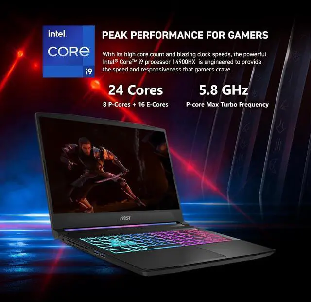 Alt view image 3 of 5 - MSI Katana 15 Gaming Laptop, 15.6" 165Hz QHD+, Intel Core i9-14900HX 24 cores Processor, NVIDIA GeForce RTX 5070 12GB GDDR7, 64GB DDR5 4 TB PCIe SSD, RGB Keyboard, Windows 11