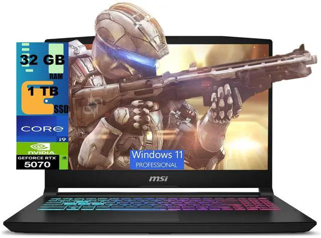Main image of MSI Katana 15 Gaming Laptop, 15.6" 165Hz QHD+, Intel Core i9-14900HX 24 cores Processor, NVIDIA GeForce RTX 5070 12GB GDDR7, 32GB DDR5 1 TB PCIe SSD, RGB Keyboard, Windows 11 Pro