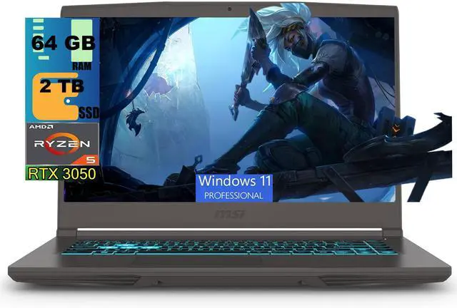 Main image of MSI Thin A15 Gaming Laptop, 15.6" FHD 144Hz, AMD Ryzen 5 7535HS 6 Cores Processor, NVIDIA GeForce RTX 3050 4GB GDDR6, 64GB DDR5 2 TB PCIe SSD, WiFi 6E, Windows 11 Pro
